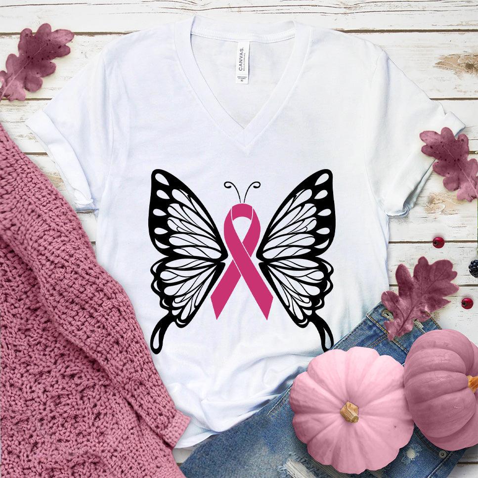 Cancer Ribbon Butterfly Colored Edition V-Neck - Brooke & Belle