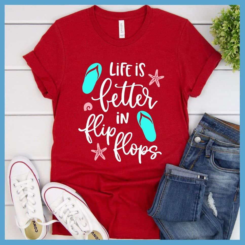 Life Is Better In Flip Flops Colored Print T-Shirt - Brooke & Belle