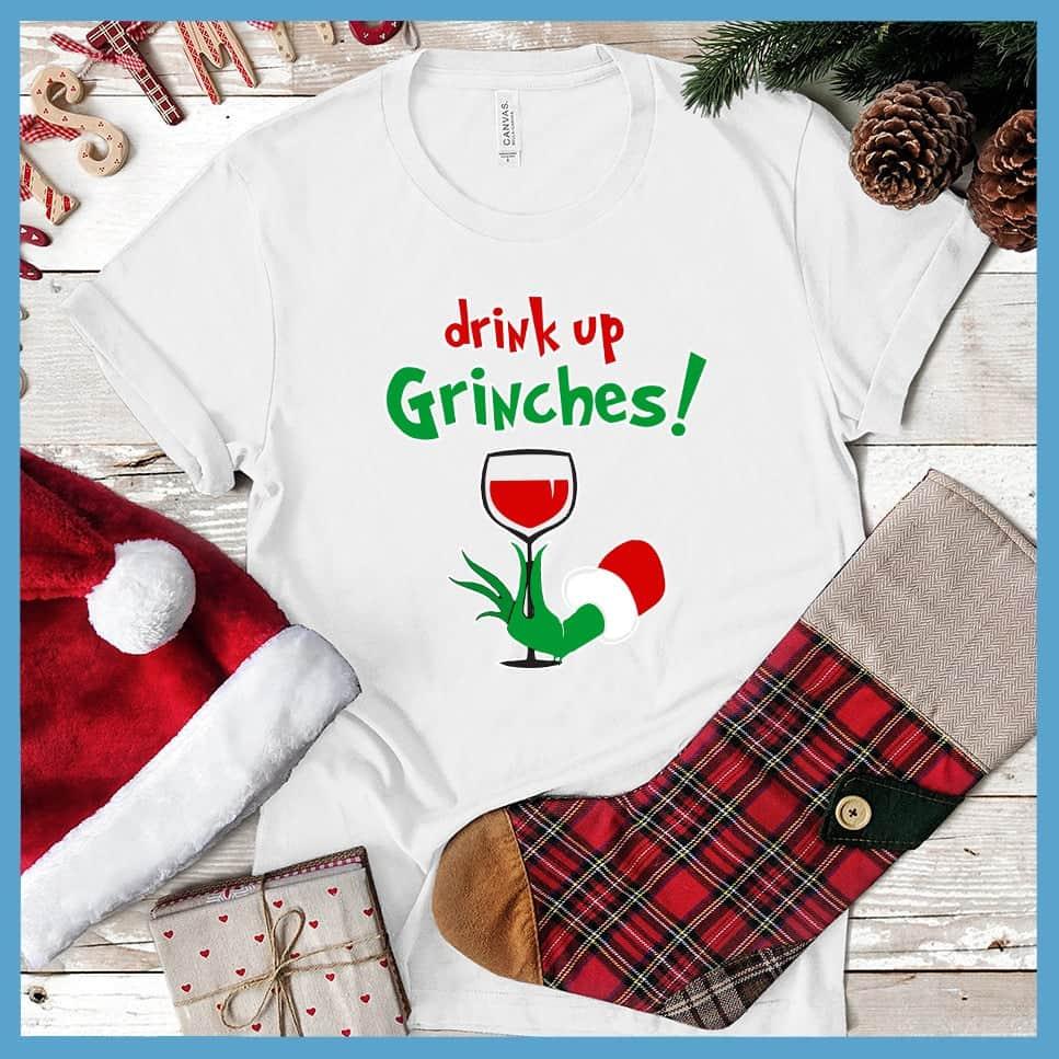 Drink Up Grinches Matching Christmas Family Colored Print T-Shirt