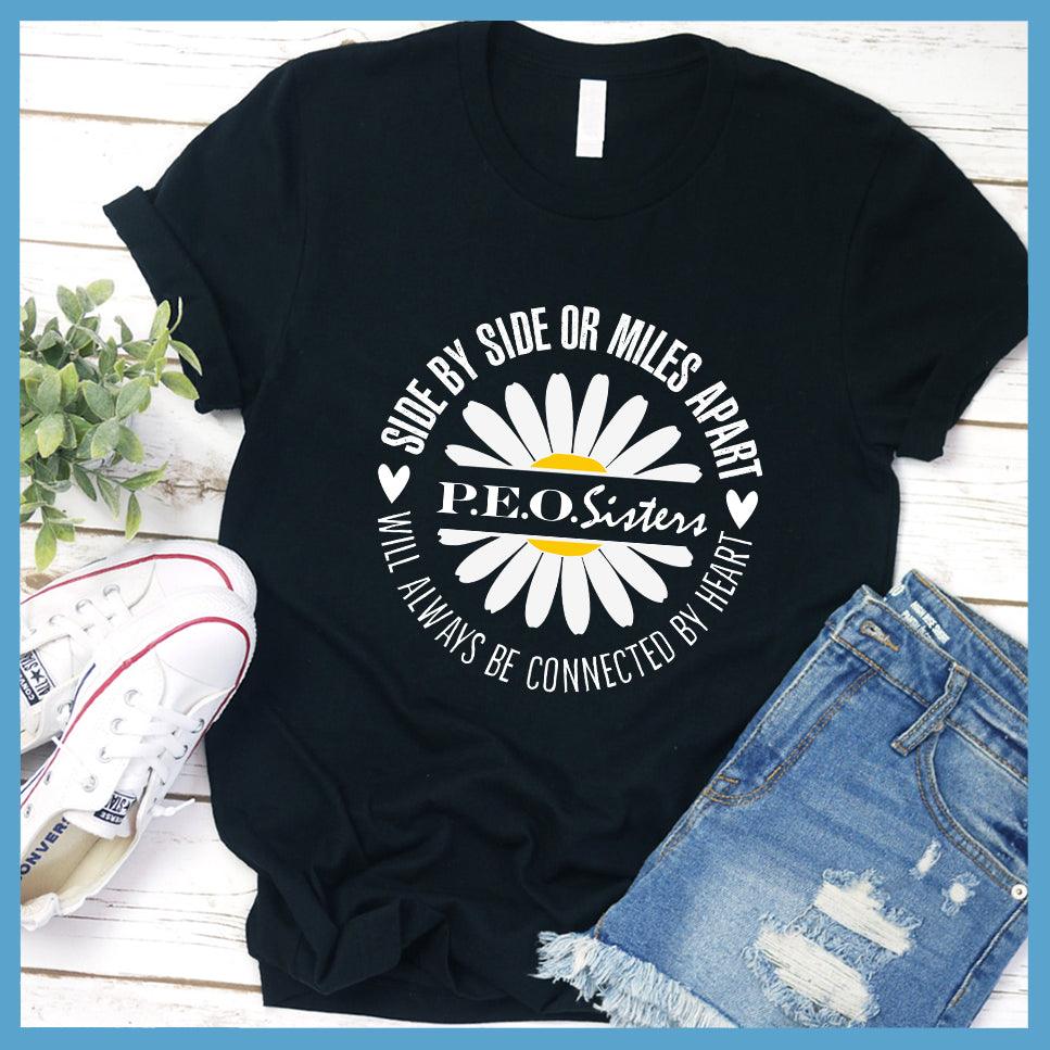 Side By Side P.E.O. Sisters With Daisy Colored Print T-Shirt