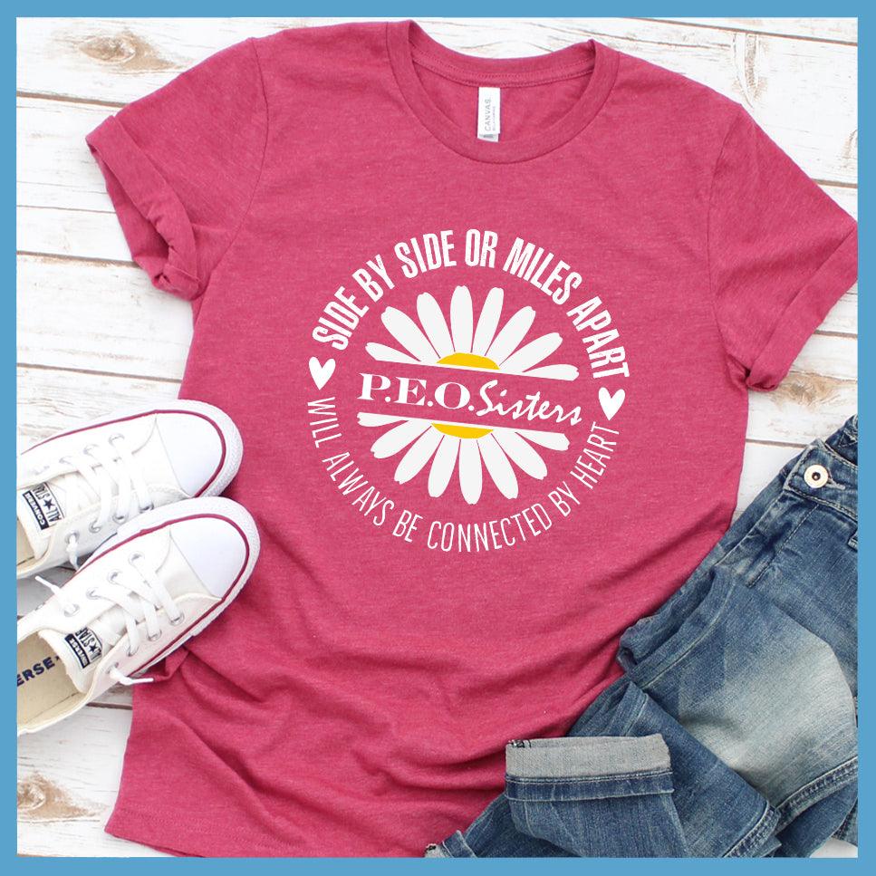 Side By Side P.E.O. Sisters With Daisy Colored Print T-Shirt