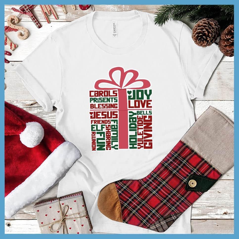 Wrapped Gift Christmas Collage Colored Print T-Shirt - Brooke & Belle