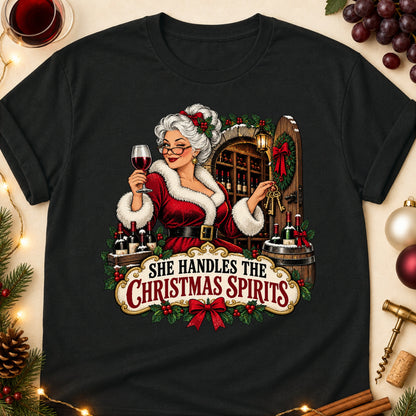 She Handles The Christmas Spirits Colored Print T-Shirt - Black - Brooke & Belle