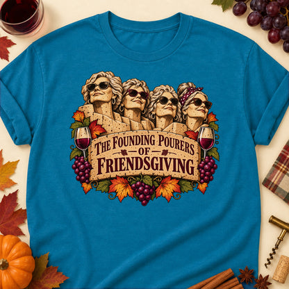 The Founding Pourers Of Friendsgiving Colored Print T-Shirt - Antique Sapphire - Brooke & Belle