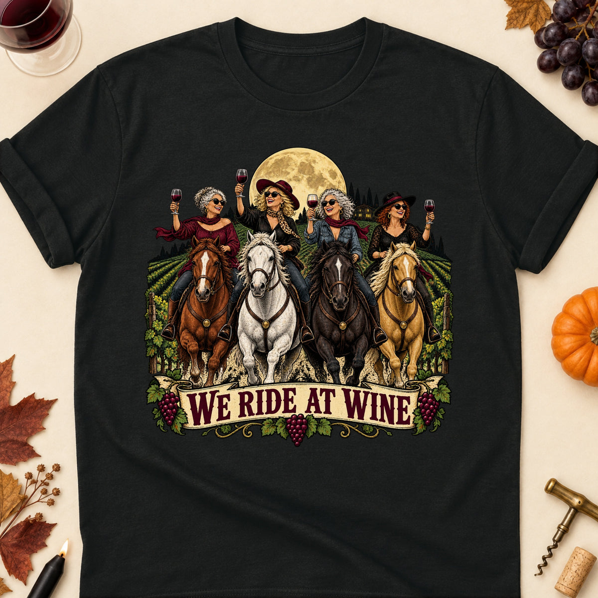 We Ride At Wine Colored Print T-Shirt - Black - Brooke & Belle