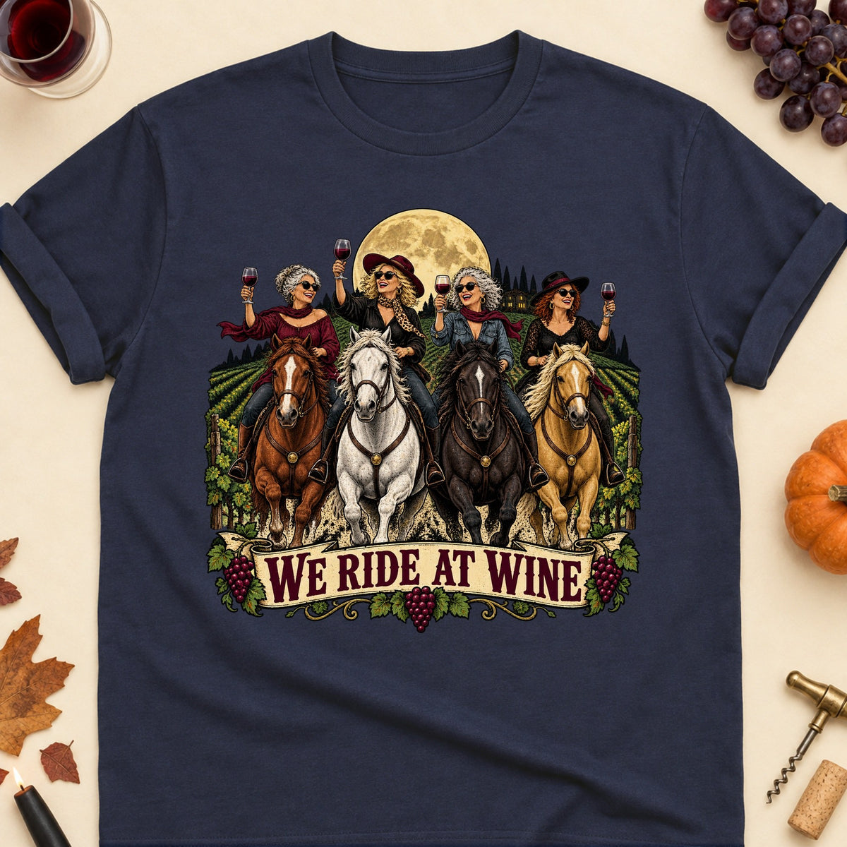 We Ride At Wine Colored Print T-Shirt - Navy - Brooke & Belle
