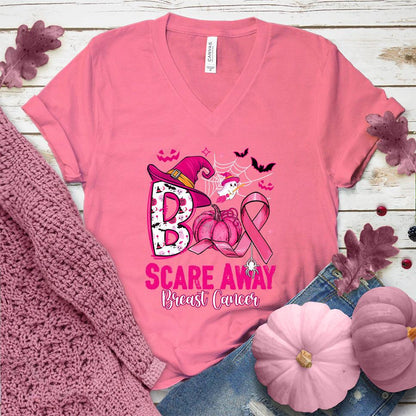 Boo Scare Away Breast Cancer V-Neck Colored Edition