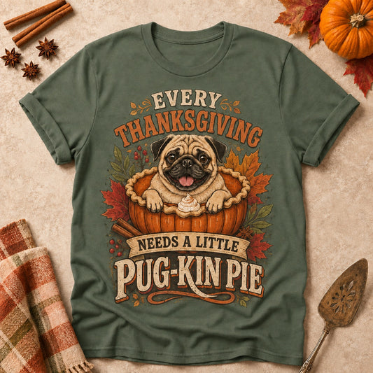 Pug-Kin Pie T-shirt - Military Green - Brooke & Belle