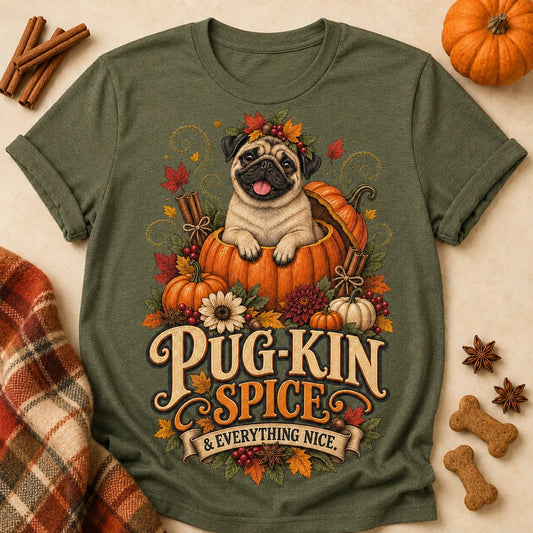 Pug-Kin Spice T-shirt - Military Green - Brooke & Belle