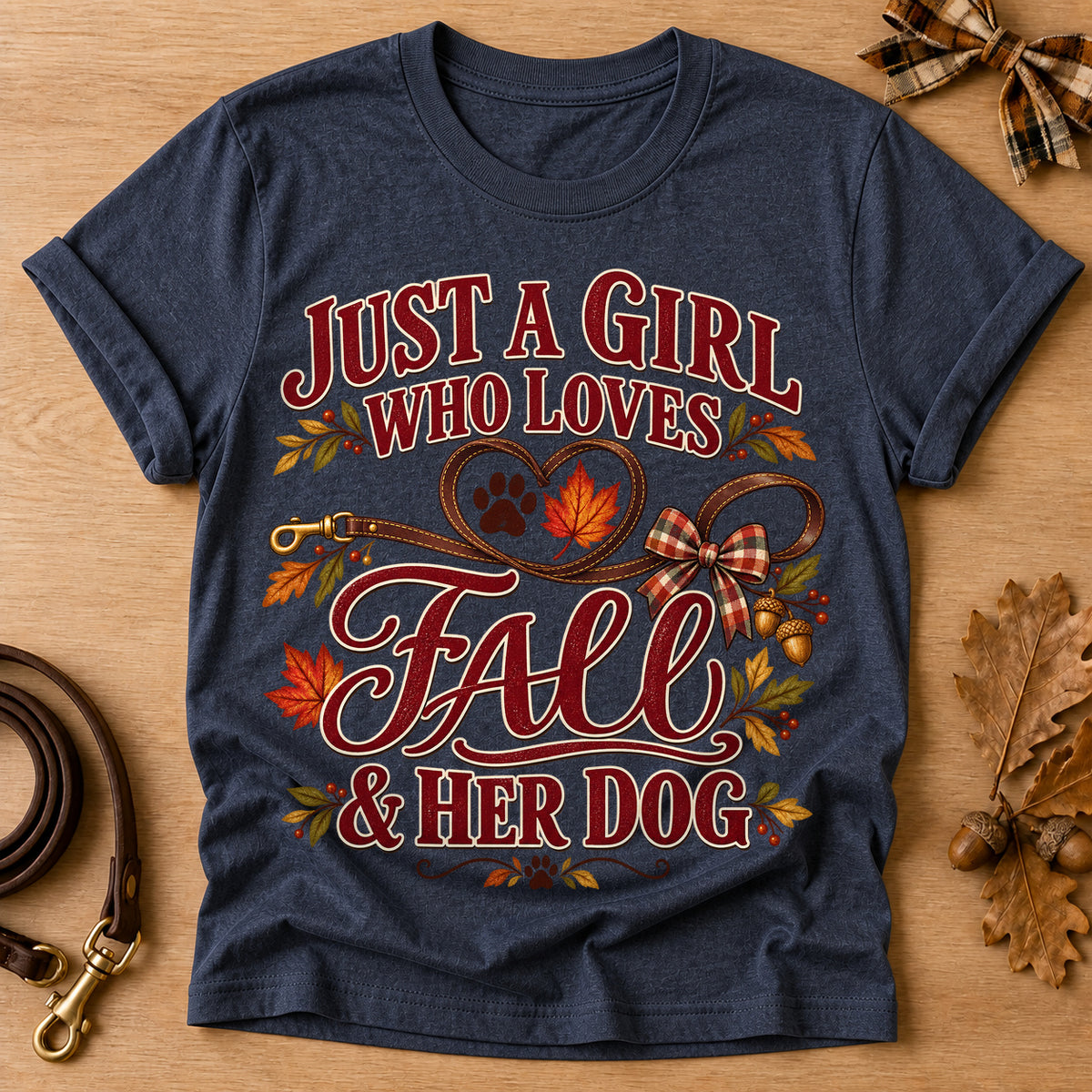 Girl Loves Fall Dog T-shirt - Heather Navy - Brooke & Belle