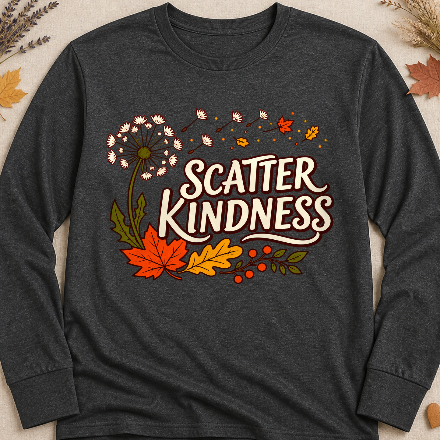Scatter Kindness Fall Colored Print Long Sleeves - Charcoal - Brooke & Belle