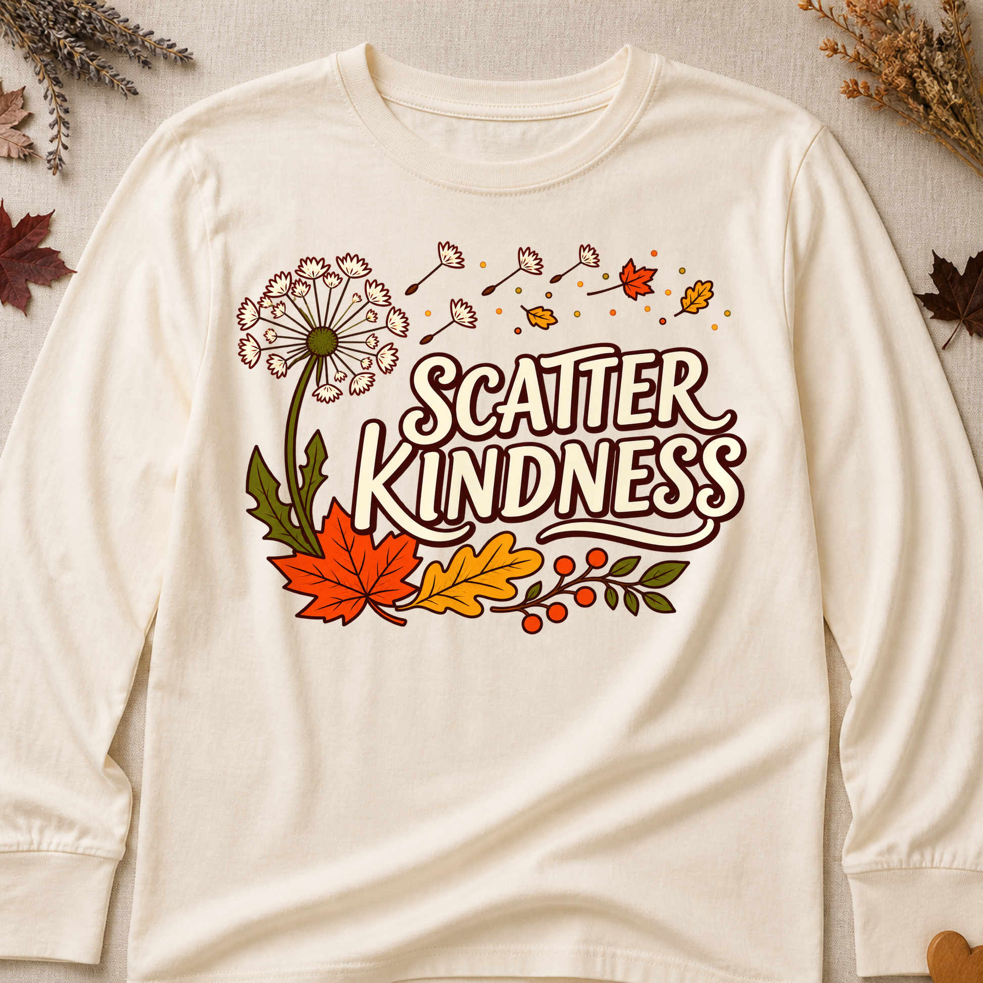 Scatter Kindness Fall Colored Print Long Sleeves - Natural - Brooke & Belle