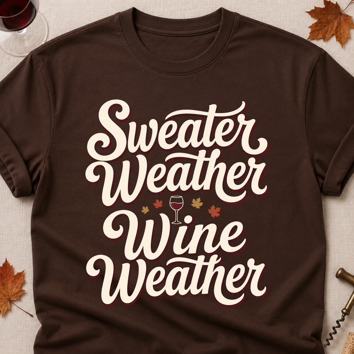 Sweater Weather Wine Weather Fall Colored Print T-Shirt - Dark Chocolate - Brooke & Belle