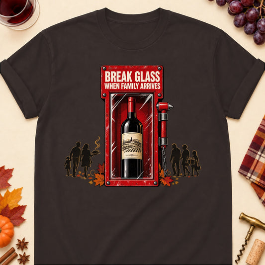 Break Glass When Family Arrives Colored Print T-Shirt - Dark Chocolate - Brooke & Belle