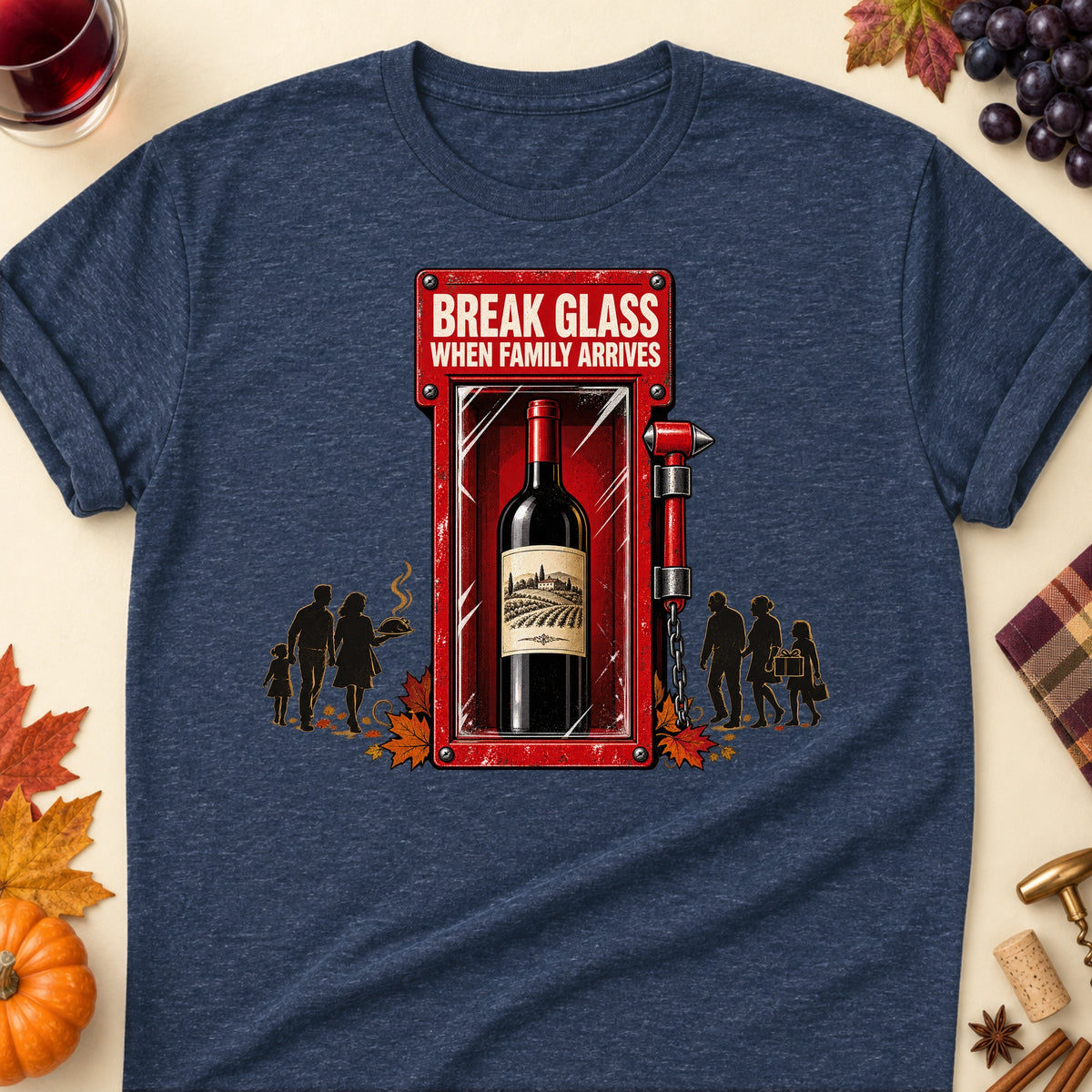 Break Glass When Family Arrives Colored Print T-Shirt - Heather Navy - Brooke & Belle