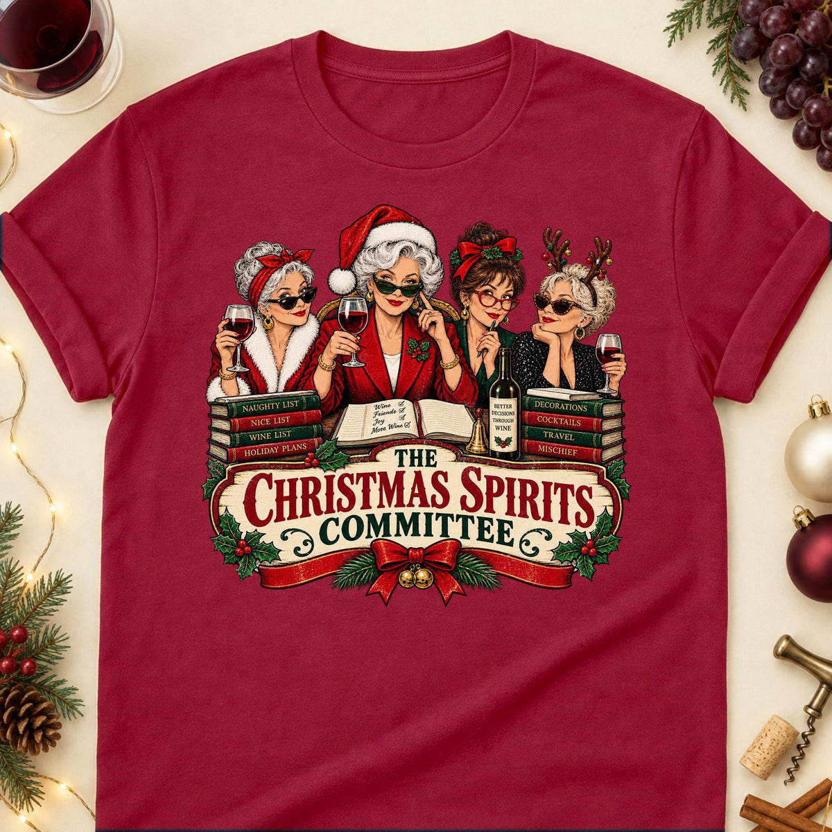 The Christmas Spirits Committee Colored Print T-Shirt - Cardinal Red - Brooke & Belle