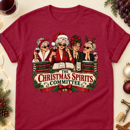 The Christmas Spirits Committee Colored Print T-Shirt - Cardinal Red - Brooke & Belle