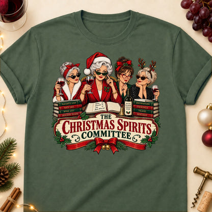 The Christmas Spirits Committee Colored Print T-Shirt - Military Green - Brooke & Belle