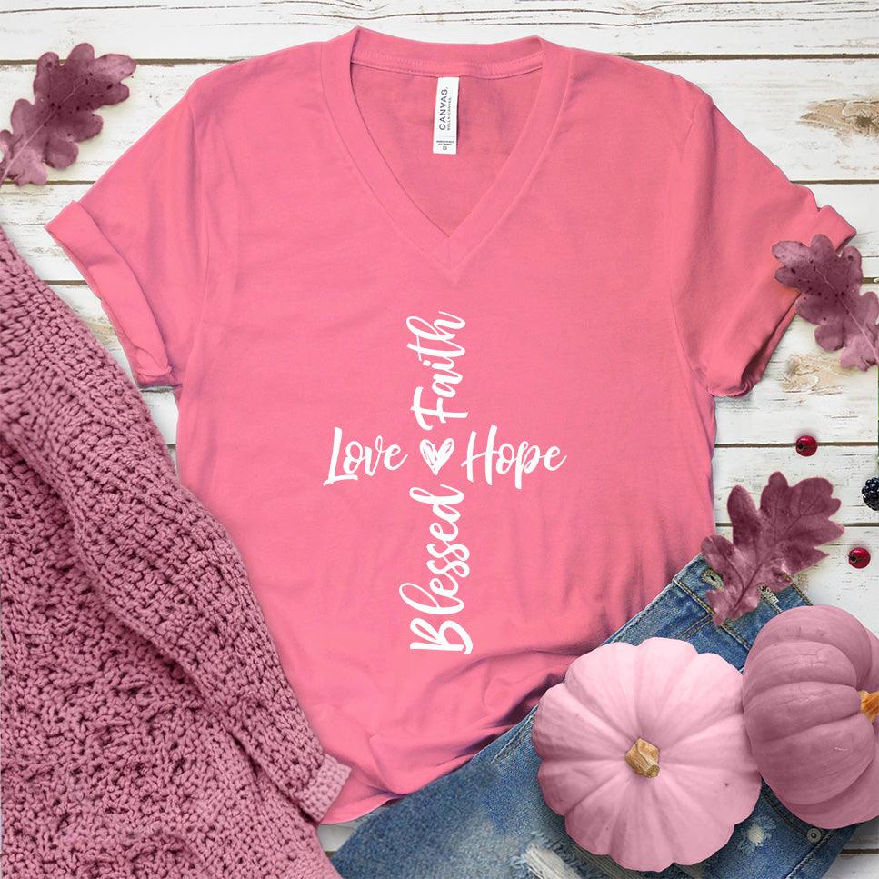 Faith Hope Love Blessed V-Neck Pink Edition