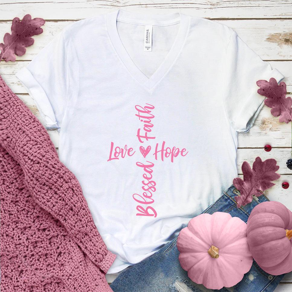 Faith Hope Love Blessed V-Neck Pink Edition - Brooke & Belle