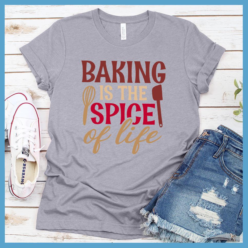 Baking Is The Spice Of Life T-Shirt Colored Edition Heather Stone - Graphic tee with 'Baking Is The Spice of Life' print for kitchen enthusiasts and casual fashion