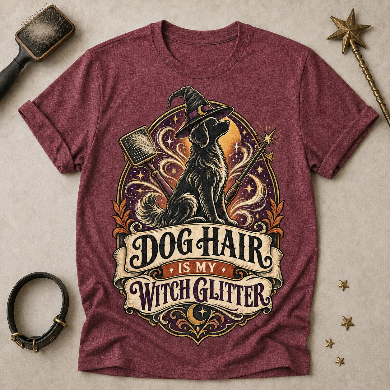 Witch Glitter T-shirt - Heather Maroon - Brooke & Belle