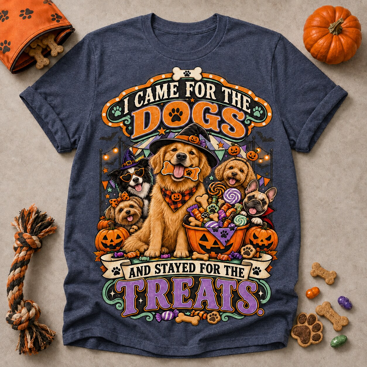 Stayed For The Treats T-shirt - Heather Navy - Brooke & Belle