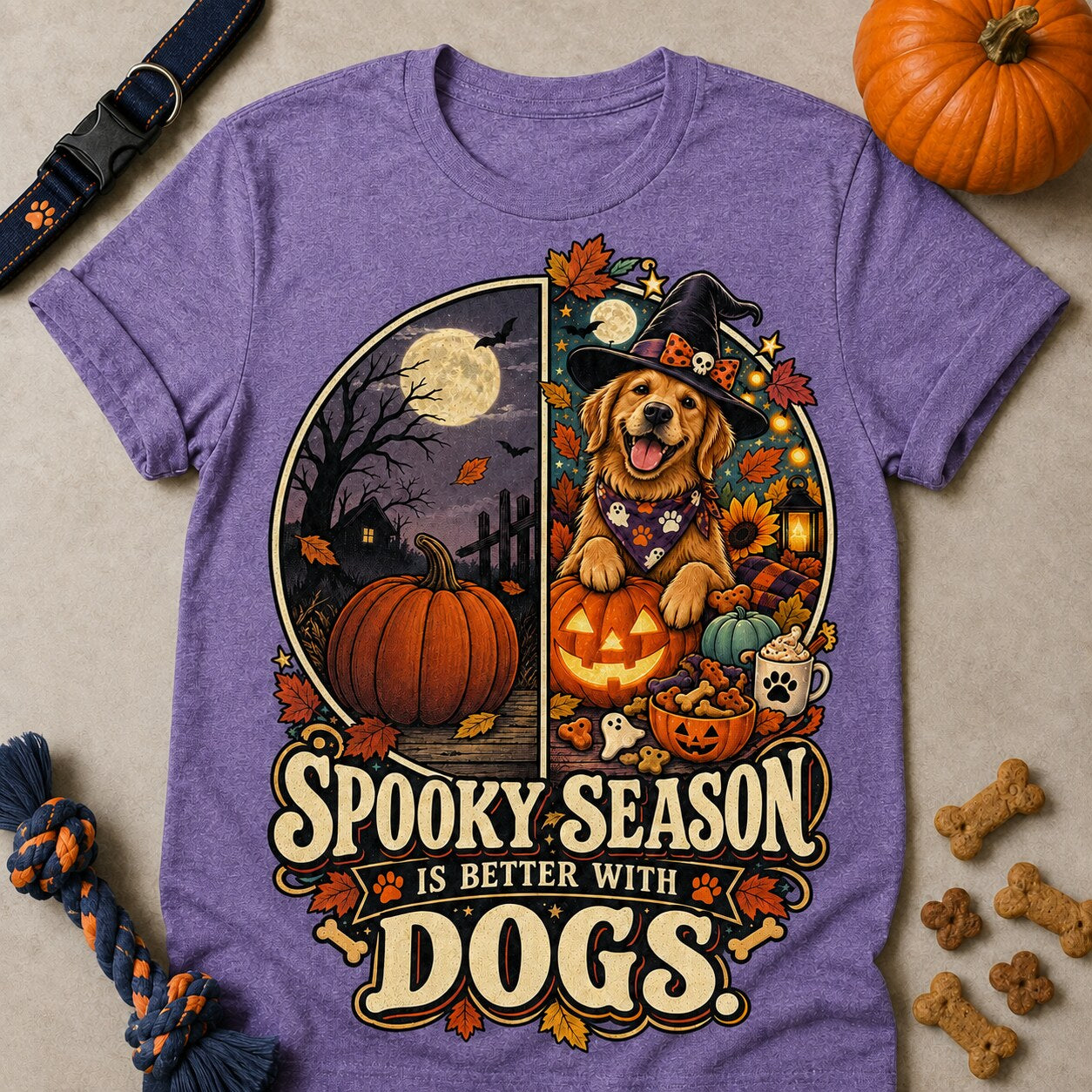 Spooky Season Dogs T-shirt - Heather Purple - Brooke & Belle