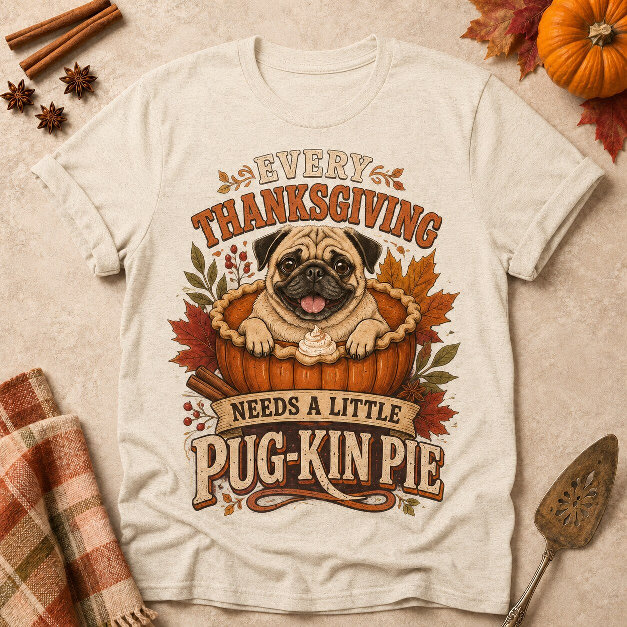 Pug-Kin Pie T-shirt - Natural - Brooke & Belle