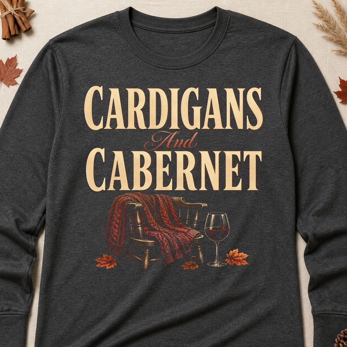 Cardigans And Cabernet Fall Colored Print Long Sleeves - Charcoal - Brooke & Belle