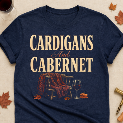Cardigans And Cabernet Fall Colored Print T-Shirt - Heather Navy - Brooke & Belle