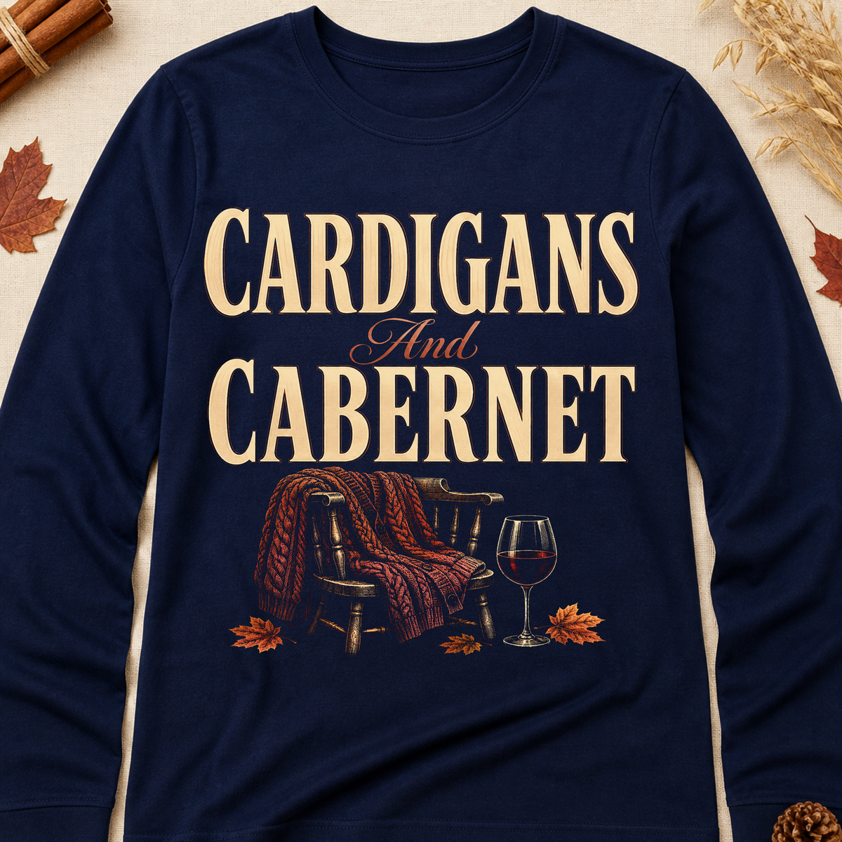 Cardigans And Cabernet Fall Colored Print Long Sleeves - Navy - Brooke & Belle