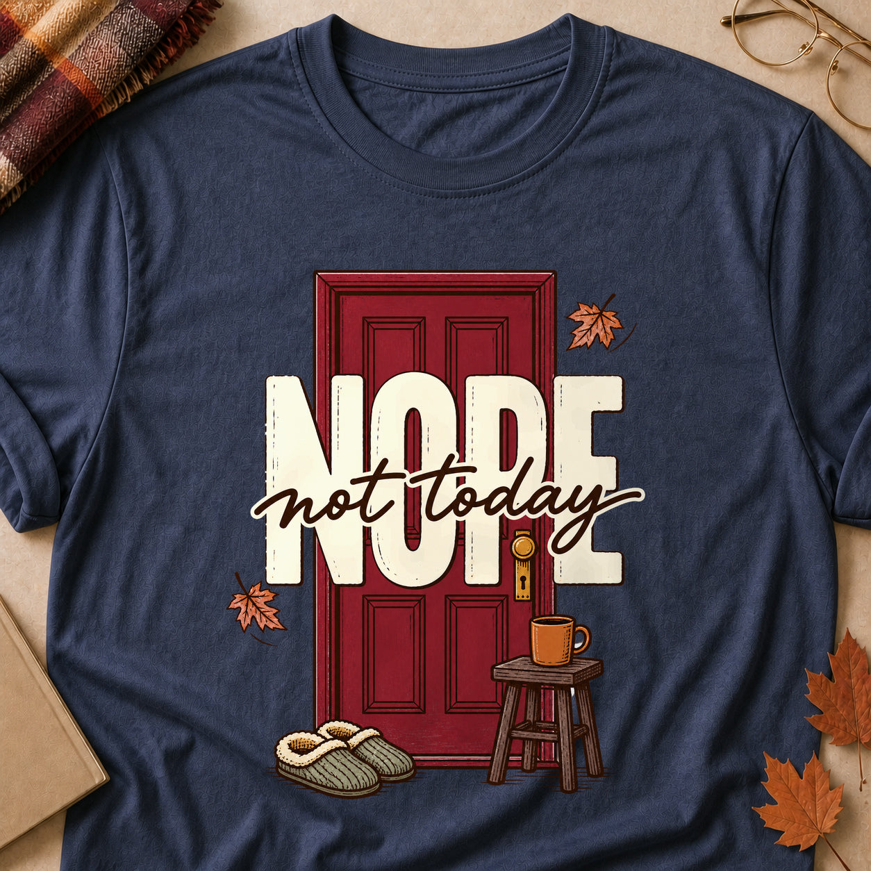 Nope Not Today Fall Colored Print T-Shirt - Heather Navy - Brooke & Belle