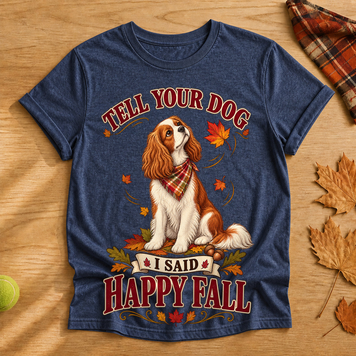 Tell Your Dog Happy Fall T-shirt - Heather Navy - Brooke & Belle
