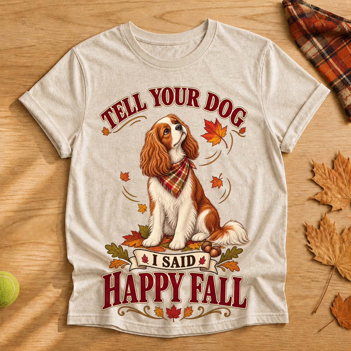 Tell Your Dog Happy Fall T-shirt - Heather Oatmeal - Brooke & Belle