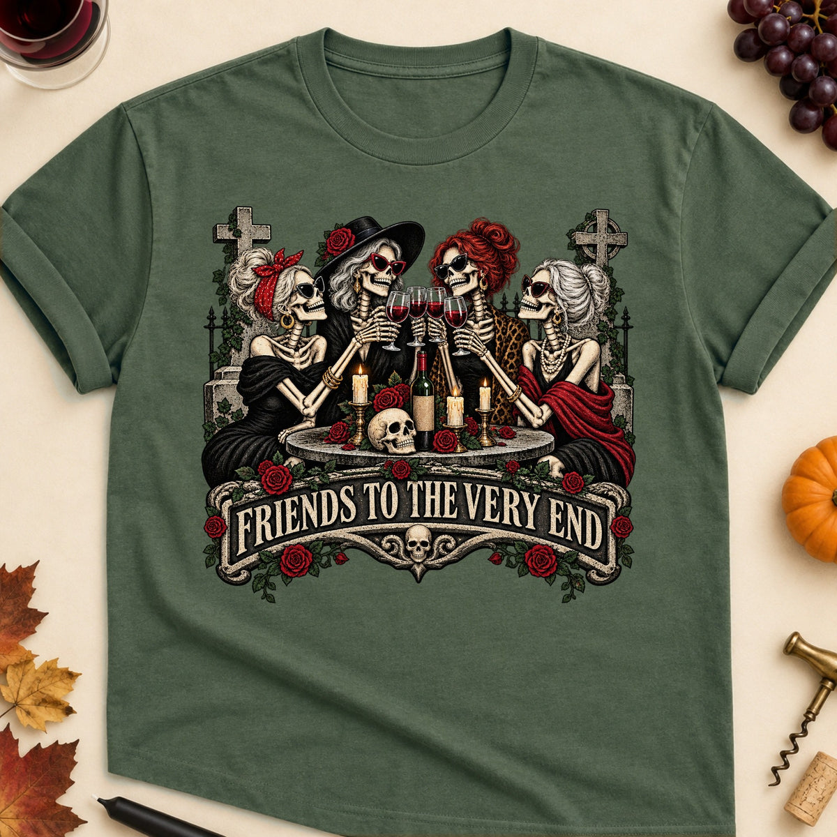 Friends To The Very End Colored Print T-Shirt - Military Green - Brooke & Belle