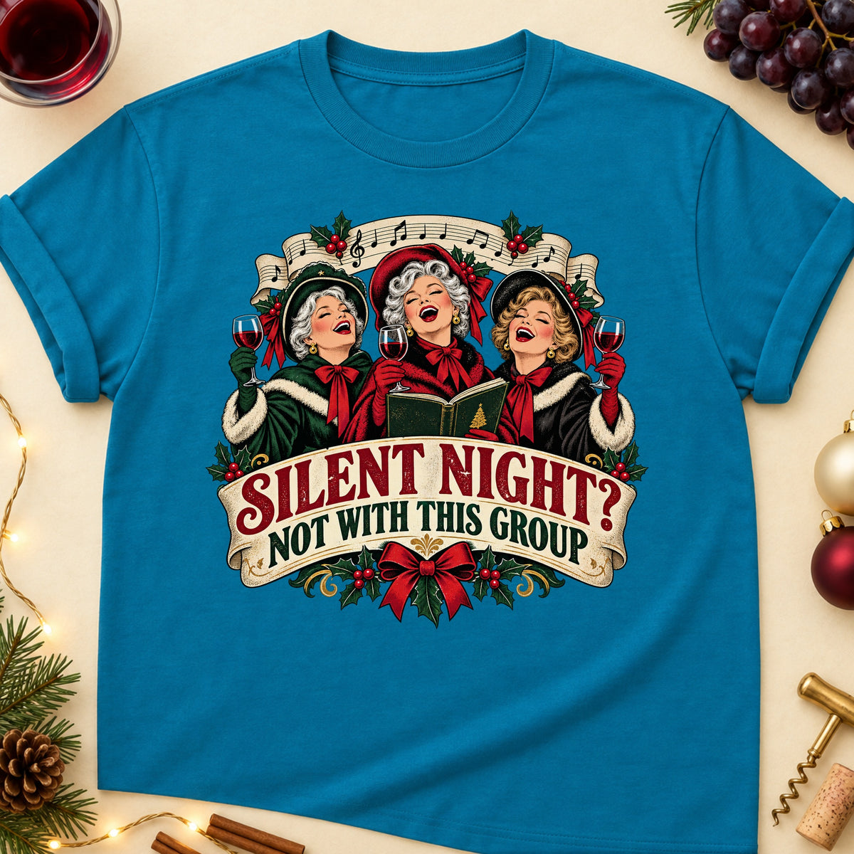 Silent Night? Not With This Group Colored Print T-Shirt - Antique Sapphire - Brooke & Belle