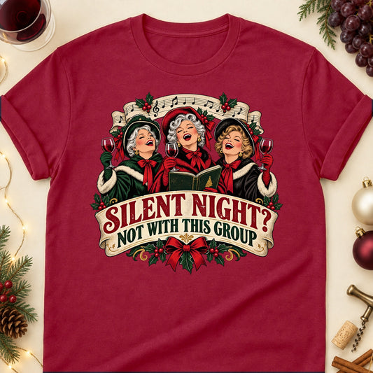 Silent Night? Not With This Group Colored Print T-Shirt - Cardinal Red - Brooke & Belle