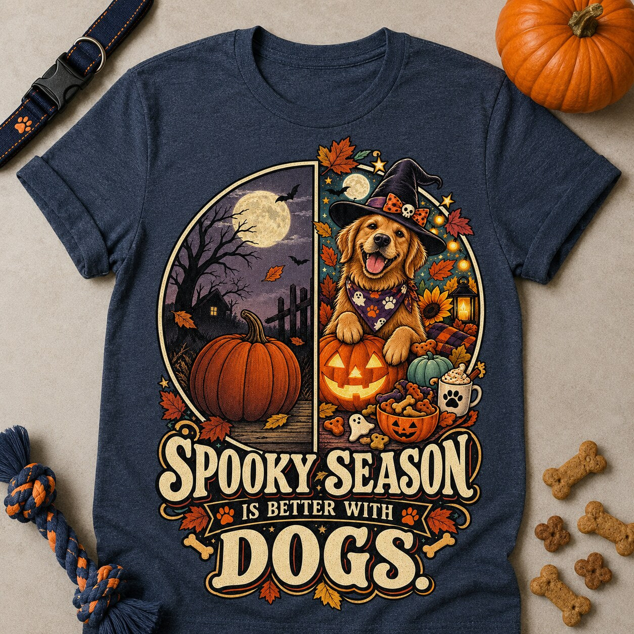 Spooky Season Dogs T-shirt - Heather Navy - Brooke & Belle