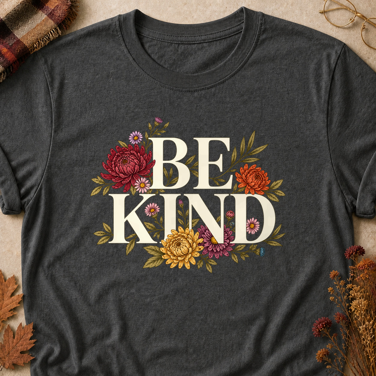Be Kind Fall Colored Print T-Shirt - Dark Heather - Brooke & Belle