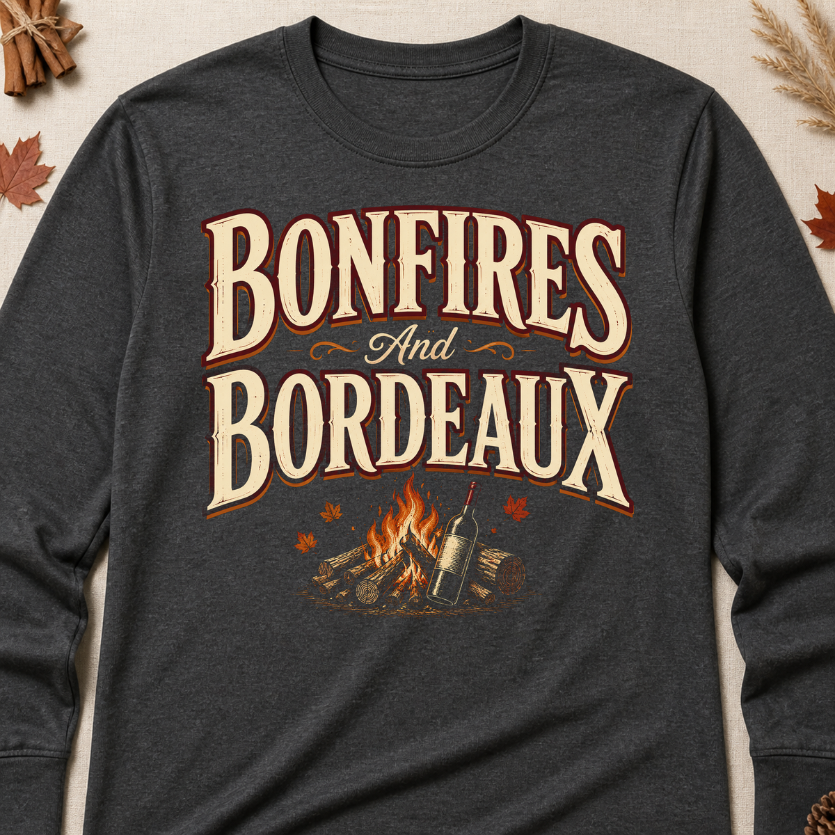 Bonfires And Bordeaux Fall Colored Print Long Sleeves - Charcoal - Brooke & Belle