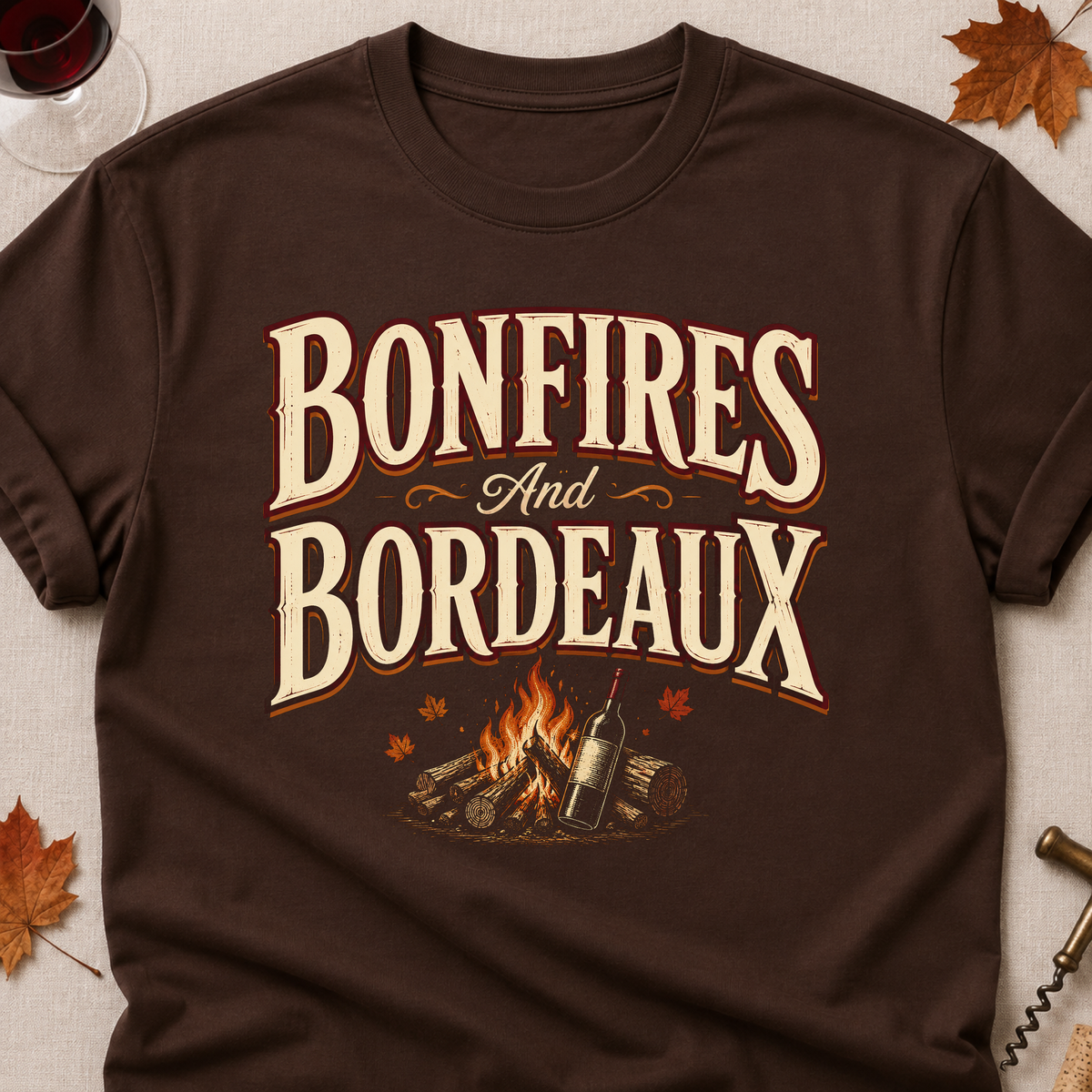 Bonfires And Bordeaux Fall Colored Print T-Shirt - Dark Chocolate - Brooke & Belle