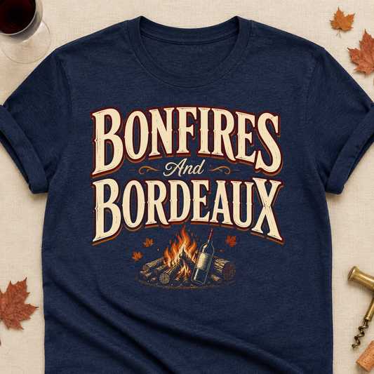 Bonfires And Bordeaux Fall Colored Print T-Shirt - Heather Navy - Brooke & Belle
