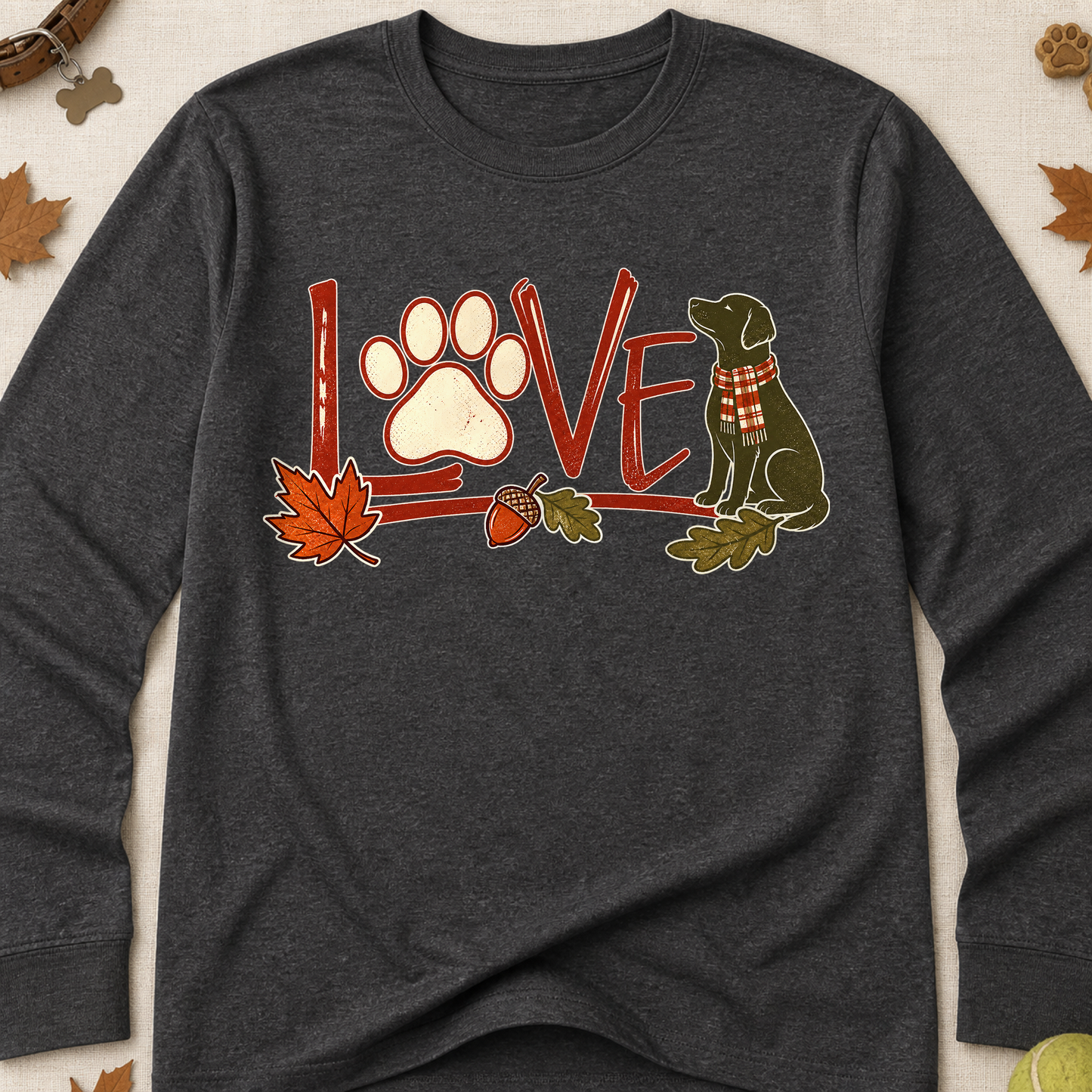 Love Paw Fall Colored Print Long Sleeves - Charcoal - Brooke & Belle