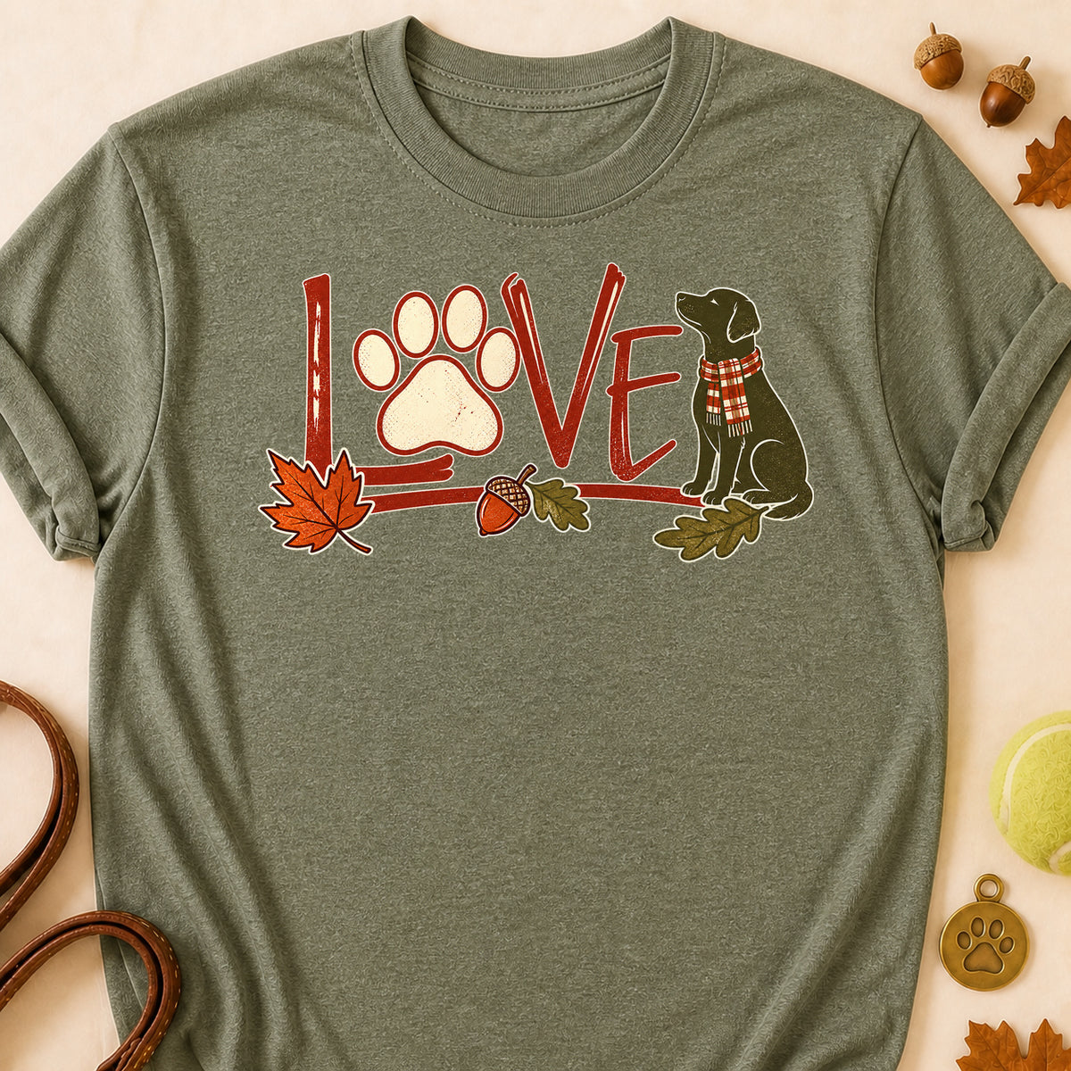 Love Paw Fall T-shirt - Heather Military Green - Brooke & Belle