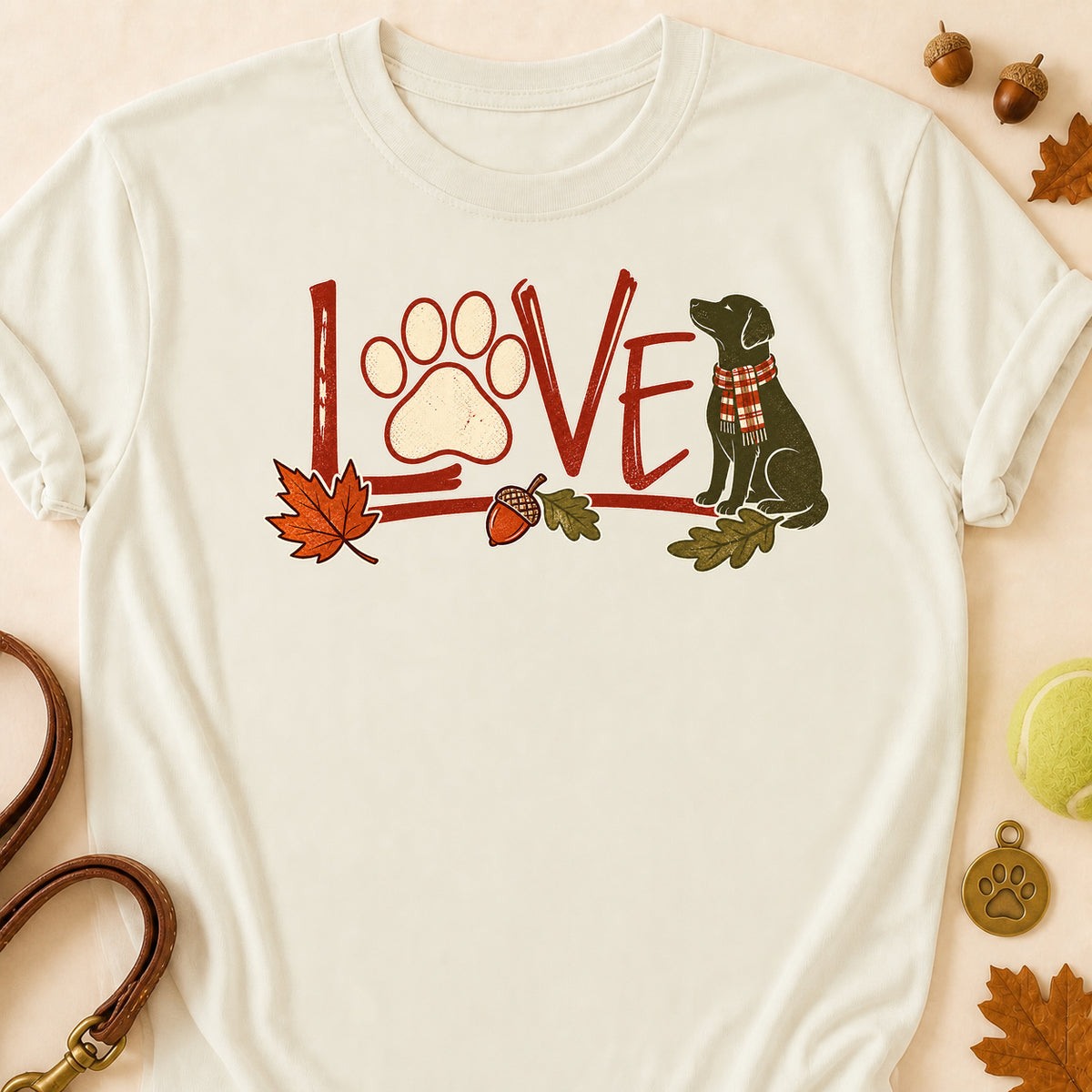 Love Paw Fall Colored Print T-Shirt