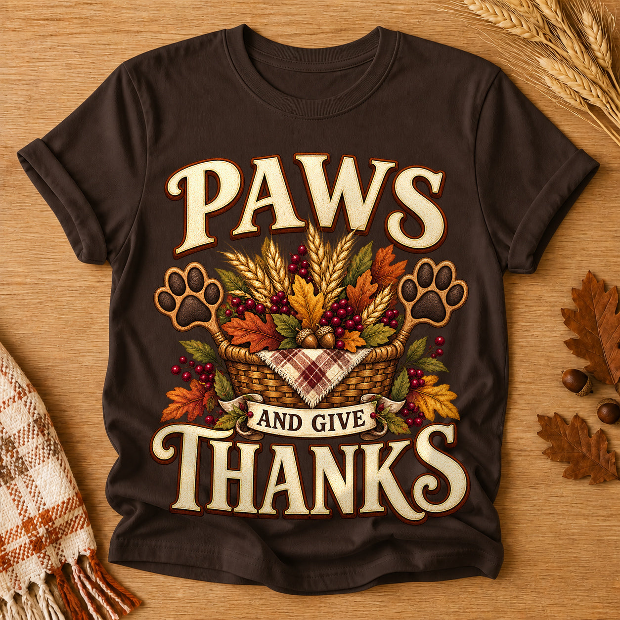 Paws Give Thanks T-shirt - Dark Chocolate - Brooke & Belle
