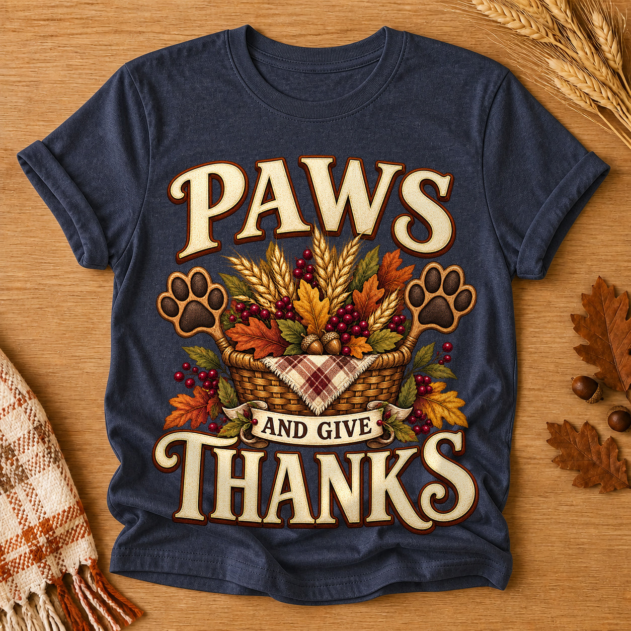 Paws Give Thanks T-shirt - Heather Navy - Brooke & Belle