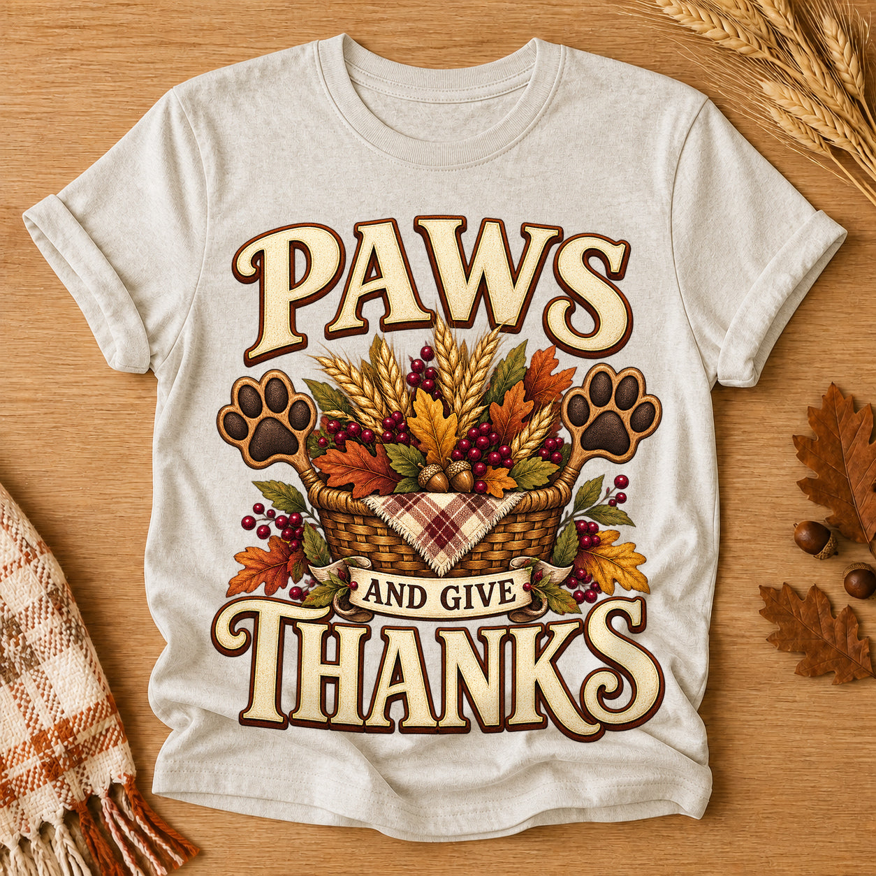 Paws Give Thanks T-shirt - Heather Oatmeal - Brooke & Belle