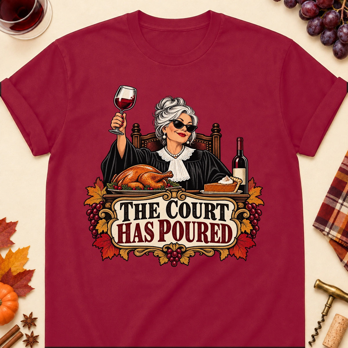 The Court Has Poured Colored Print T-Shirt - Cardinal Red - Brooke & Belle